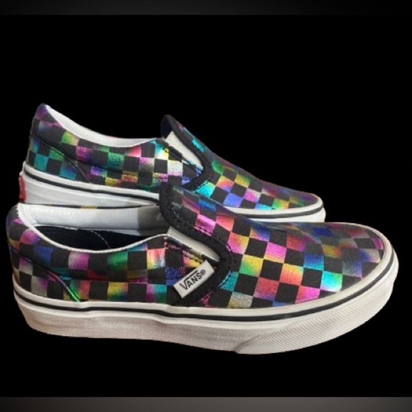 NWT, Vans iridescent black check kids slip on (youth size 1.5) - Picture 2 of 5